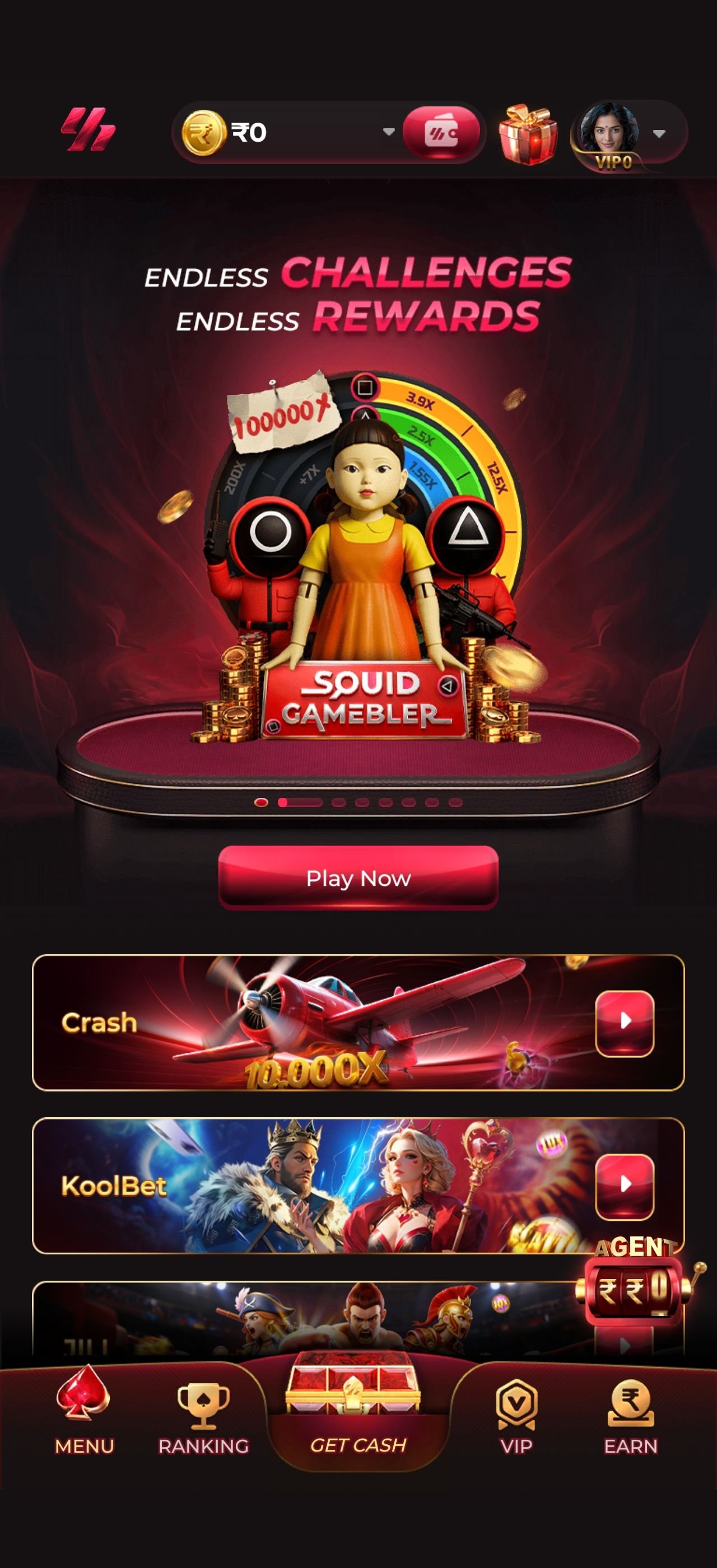 The Y1 Game promotions and rewards screen